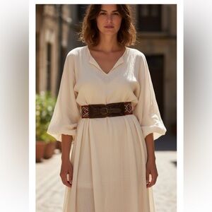 Brown Leather Belt with Colorful Embroidery